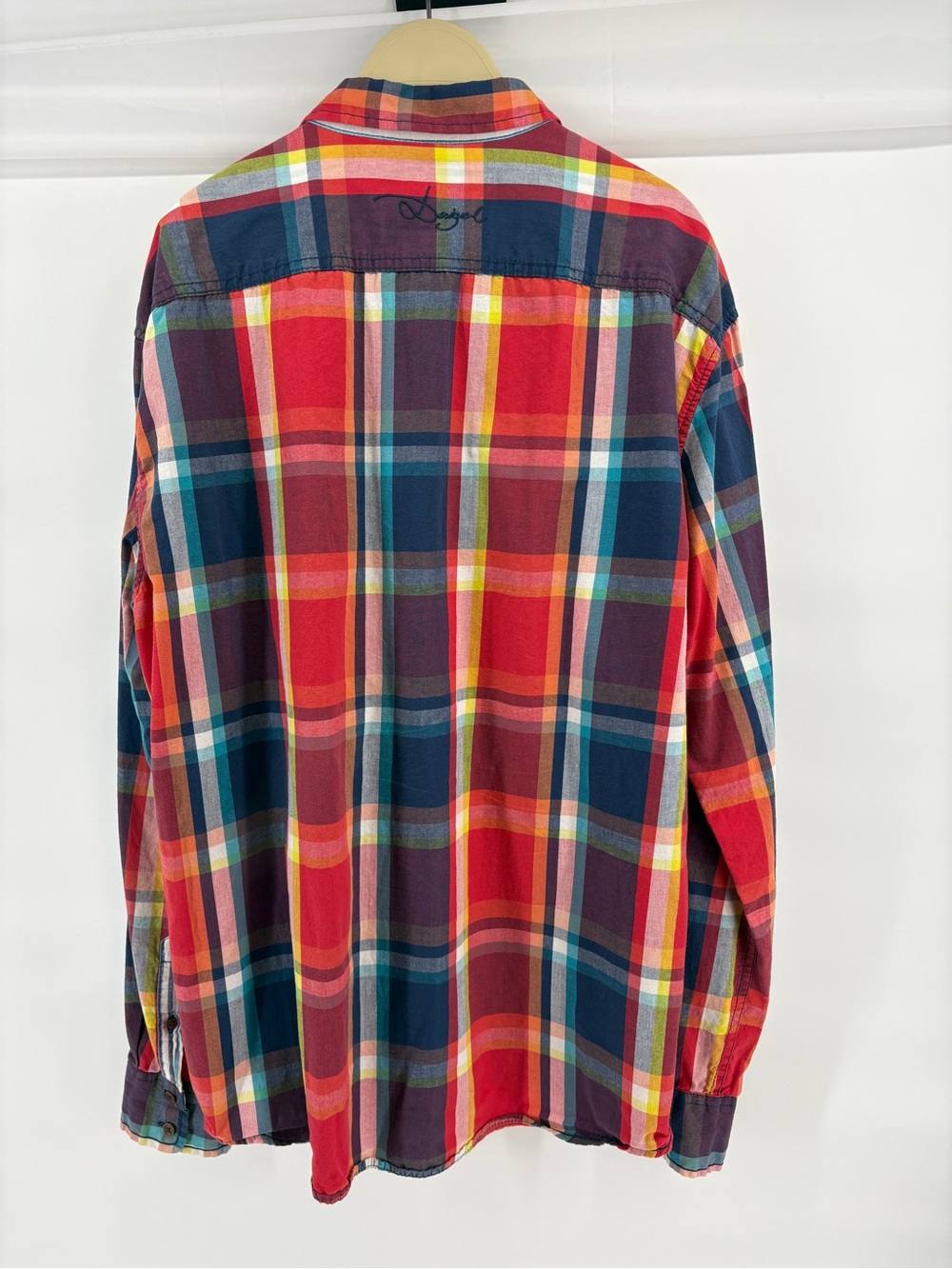 Desigual Men’s 2XL Plaid Graphic Button Up Shirt Long Sleeve Embroidered Artsy - Picture 10 of 10